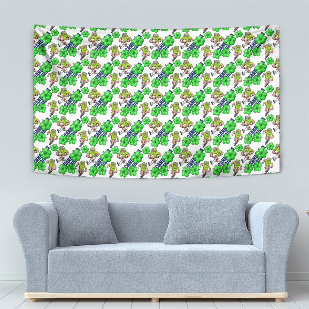 Canberra Raiders Tapestry Tropical Hibiscus Floral Seamless Rugby Mascot