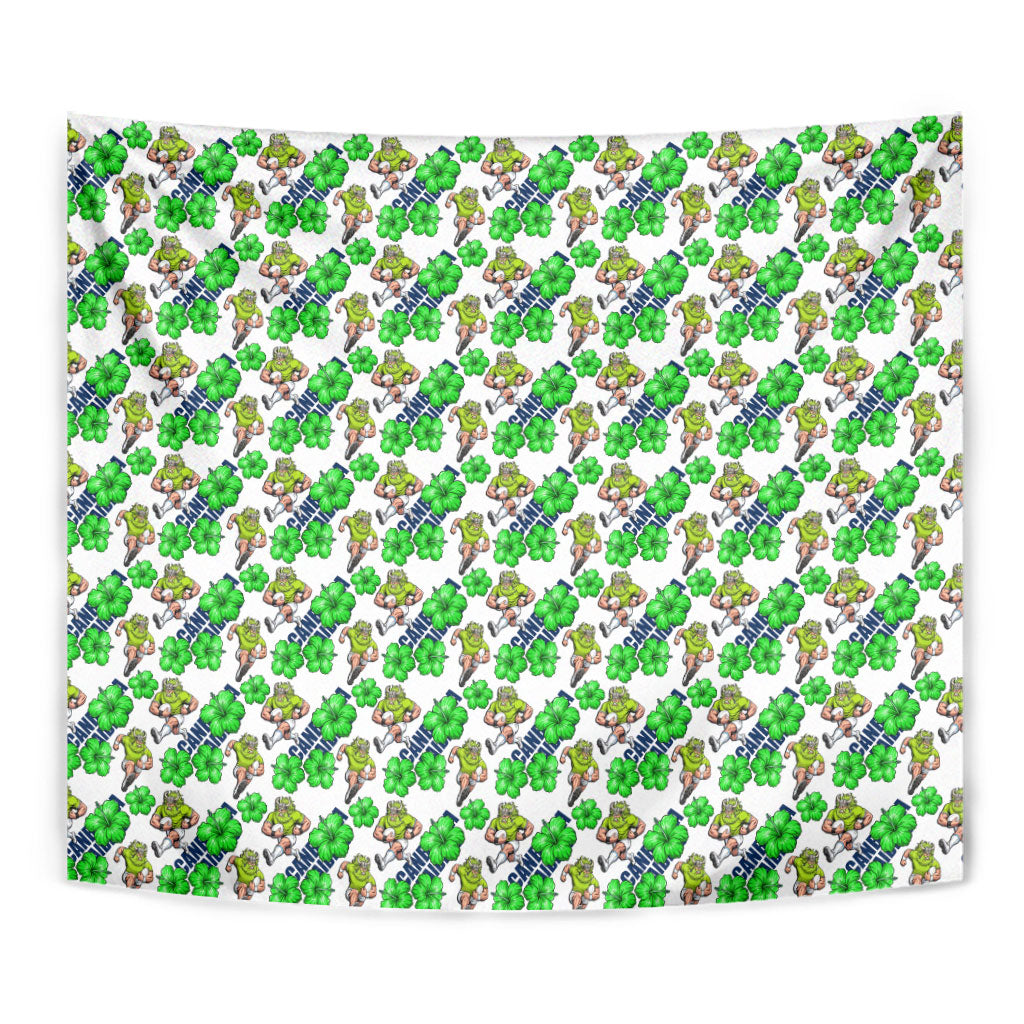 Canberra Raiders Tapestry Tropical Hibiscus Floral Seamless Rugby Mascot