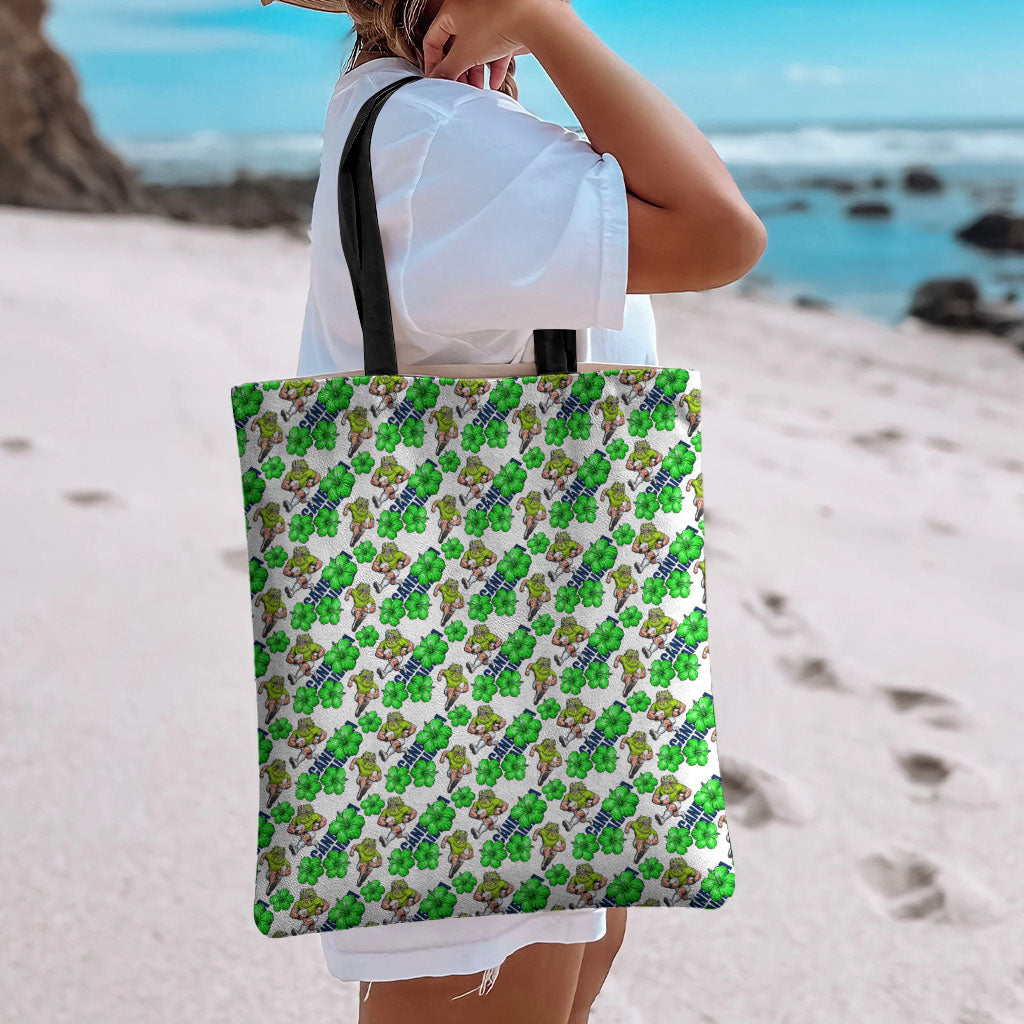 Canberra Raiders Tote Bag Tropical Hibiscus Floral Seamless Rugby Mascot