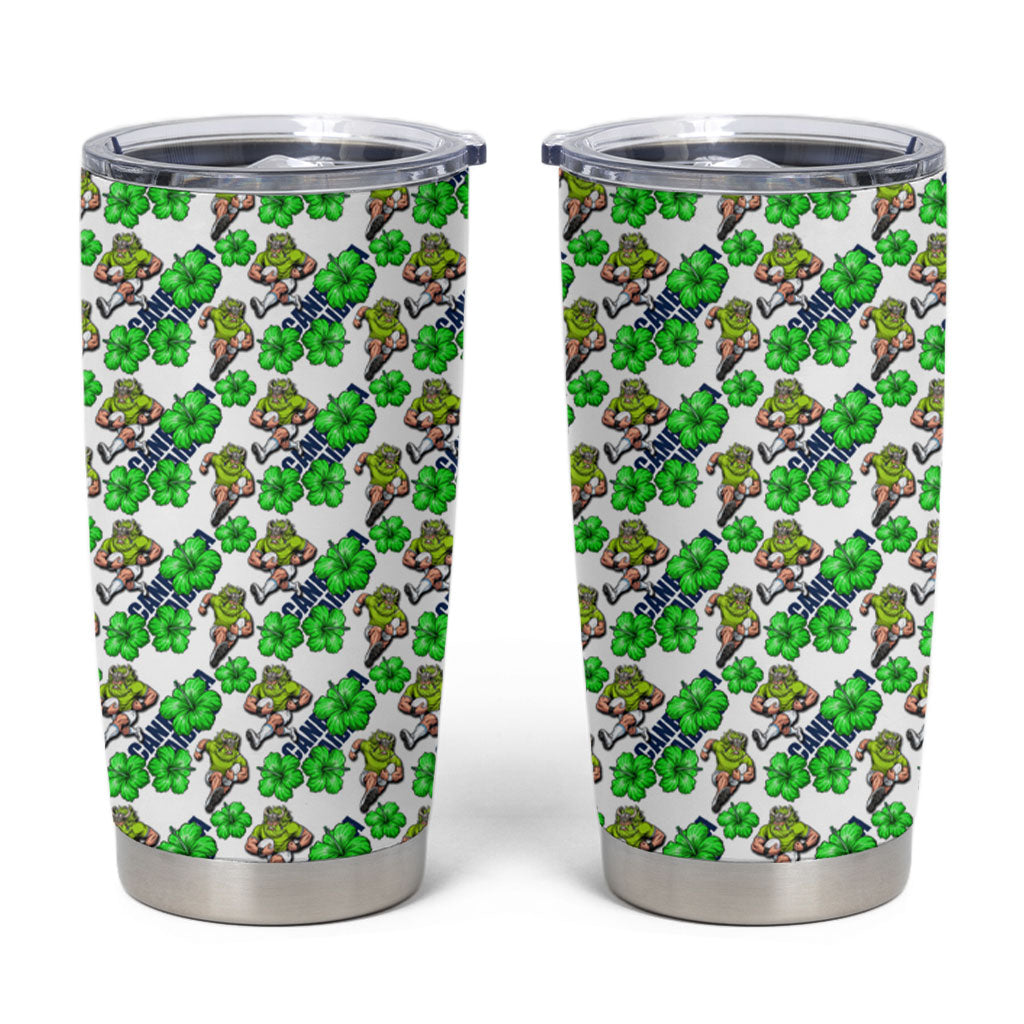 Canberra Raiders Tumbler Cup Tropical Hibiscus Floral Seamless Rugby Mascot