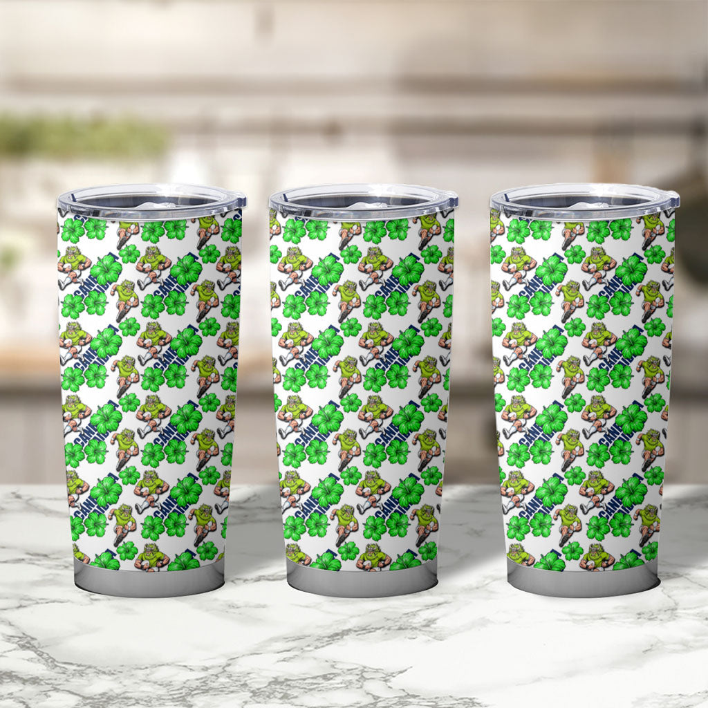 Canberra Raiders Tumbler Cup Tropical Hibiscus Floral Seamless Rugby Mascot