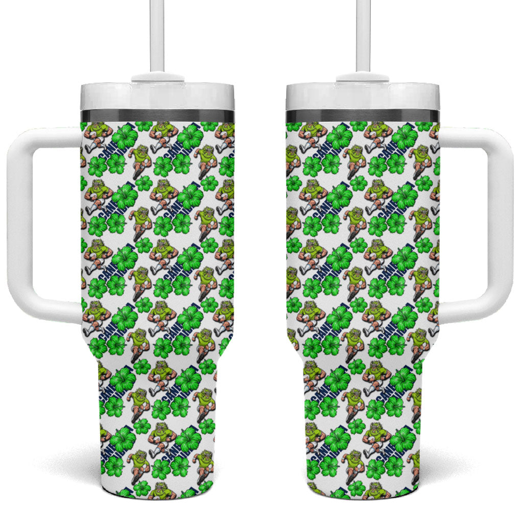 Canberra Raiders Tumbler With Handle Tropical Hibiscus Floral Seamless Rugby Mascot