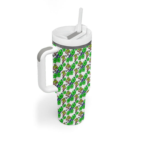 Canberra Raiders Tumbler With Handle Tropical Hibiscus Floral Seamless Rugby Mascot