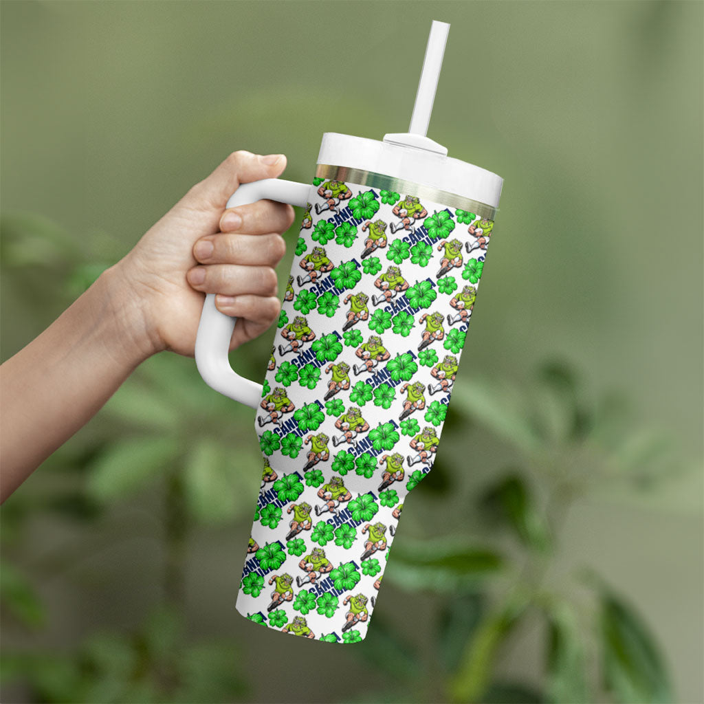 Canberra Raiders Tumbler With Handle Tropical Hibiscus Floral Seamless Rugby Mascot