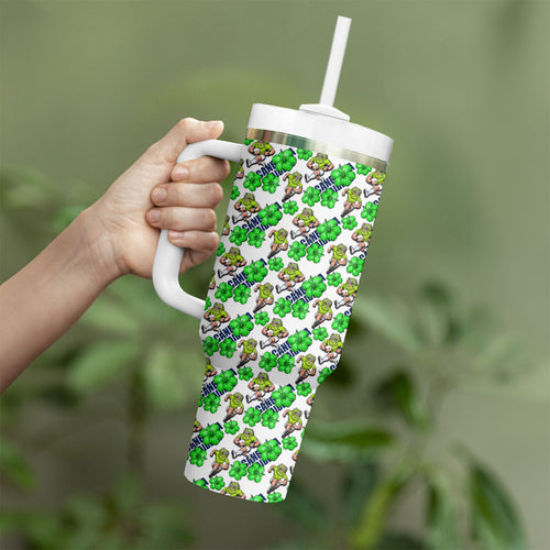 Canberra Raiders Tumbler With Handle Tropical Hibiscus Floral Seamless Rugby Mascot