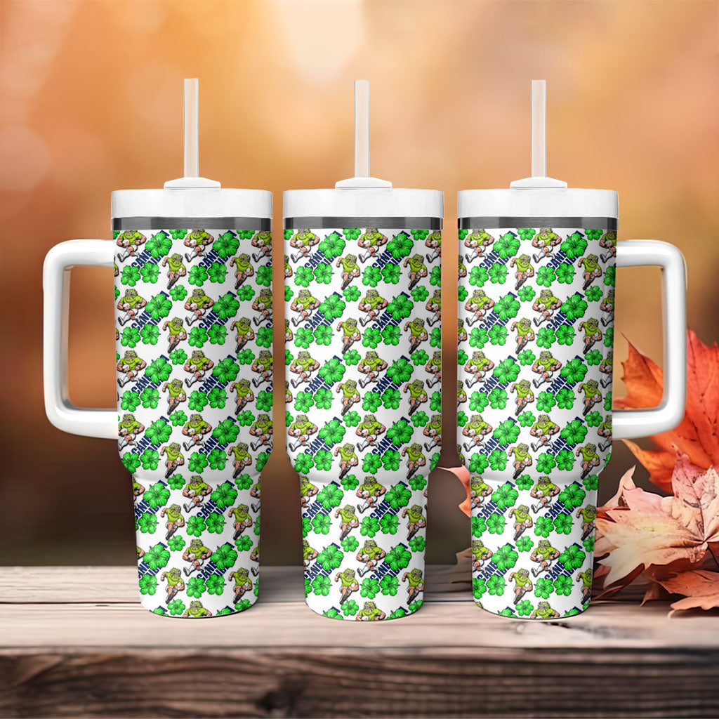Canberra Raiders Tumbler With Handle Tropical Hibiscus Floral Seamless Rugby Mascot
