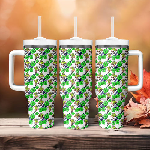 Canberra Raiders Tumbler With Handle Tropical Hibiscus Floral Seamless Rugby Mascot