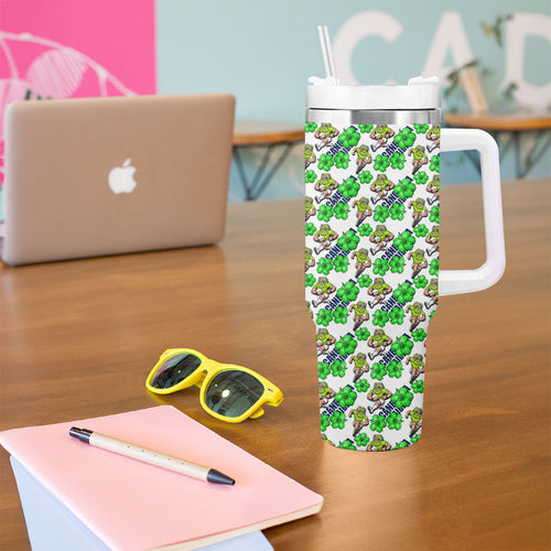 Canberra Raiders Tumbler With Handle Tropical Hibiscus Floral Seamless Rugby Mascot