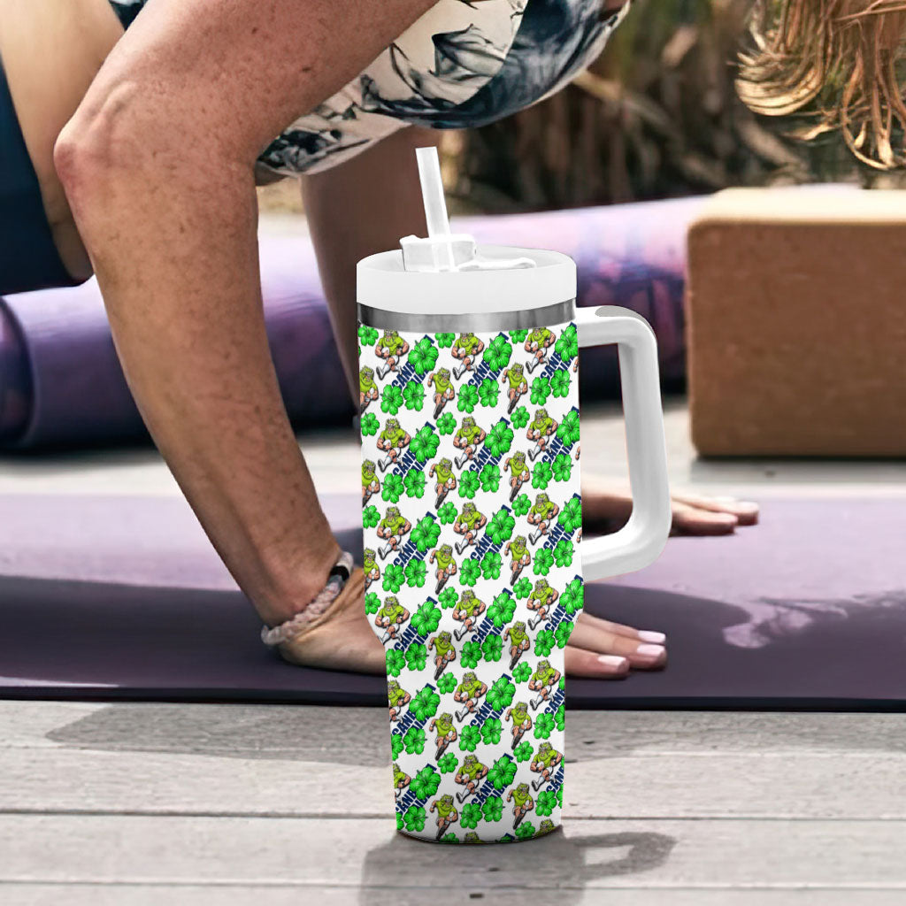 Canberra Raiders Tumbler With Handle Tropical Hibiscus Floral Seamless Rugby Mascot
