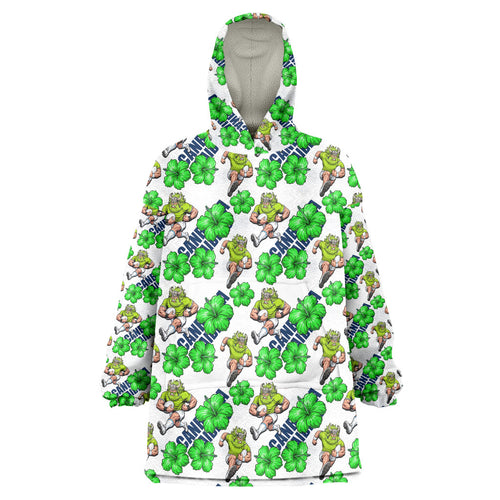 Canberra Raiders Wearable Blanket Hoodie Tropical Hibiscus Floral Seamless Rugby Mascot