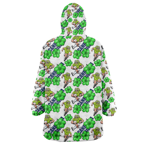 Canberra Raiders Wearable Blanket Hoodie Tropical Hibiscus Floral Seamless Rugby Mascot
