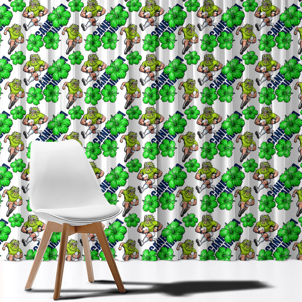Canberra Raiders Window Curtain Tropical Hibiscus Floral Seamless Rugby Mascot