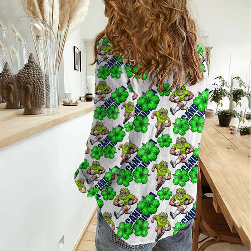 Canberra Raiders Women Casual Shirt Tropical Hibiscus Floral Seamless Rugby Mascot