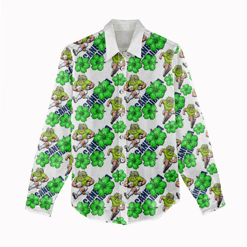 Canberra Raiders Women Casual Shirt Tropical Hibiscus Floral Seamless Rugby Mascot