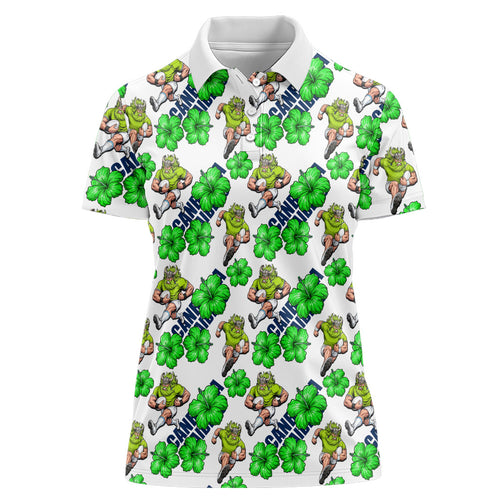 Canberra Raiders Women Polo Shirt Tropical Hibiscus Floral Seamless Rugby Mascot