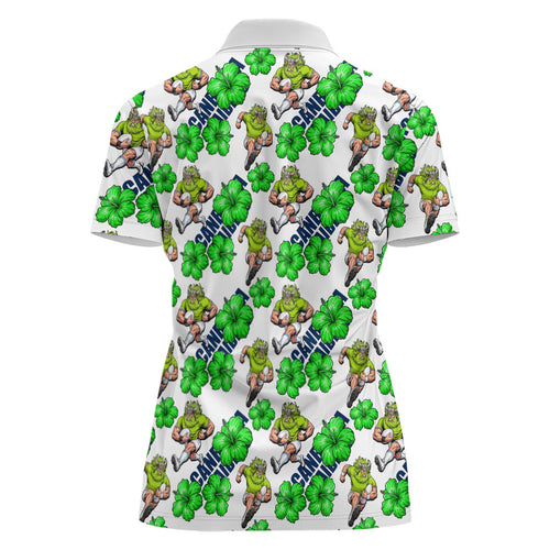 Canberra Raiders Women Polo Shirt Tropical Hibiscus Floral Seamless Rugby Mascot