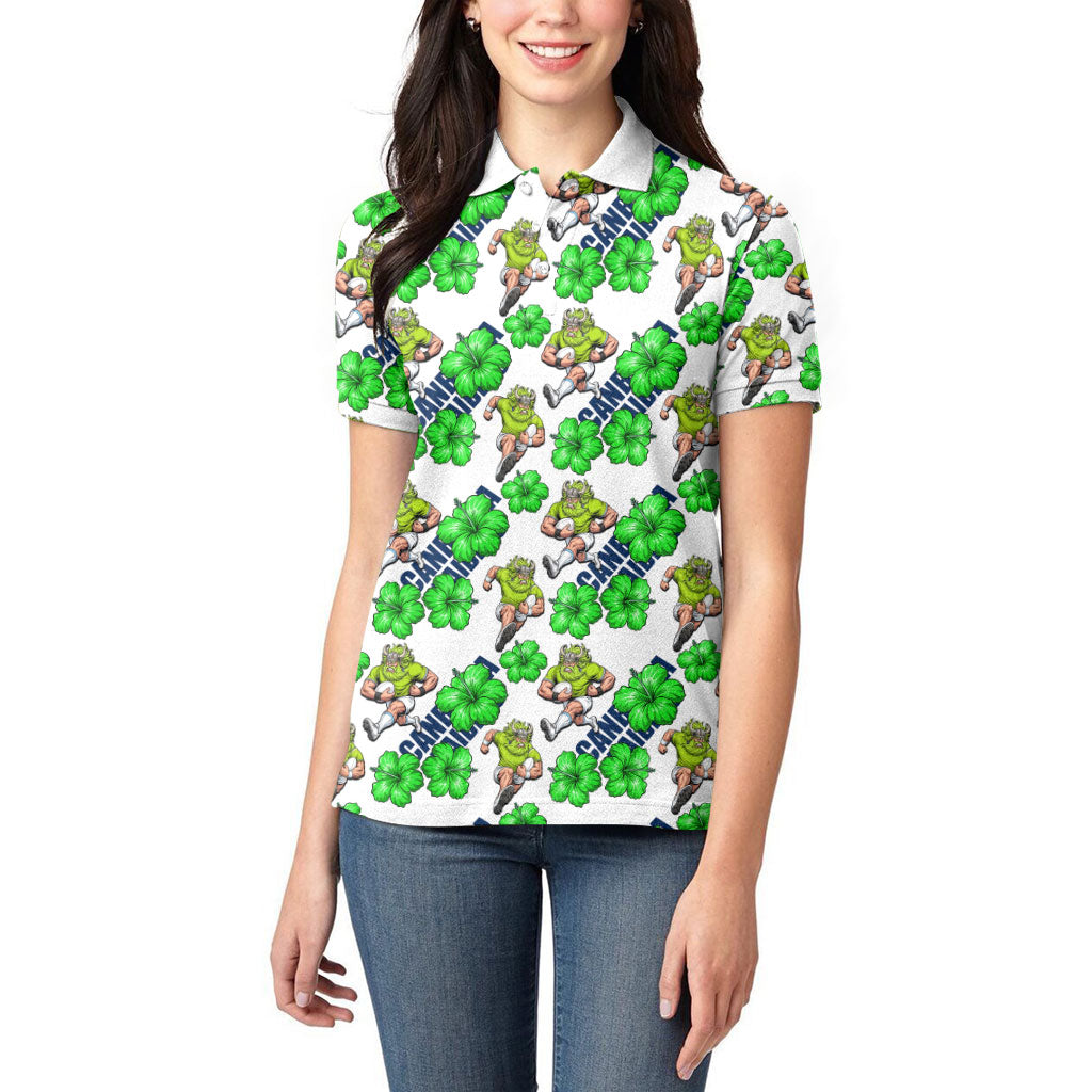 Canberra Raiders Women Polo Shirt Tropical Hibiscus Floral Seamless Rugby Mascot
