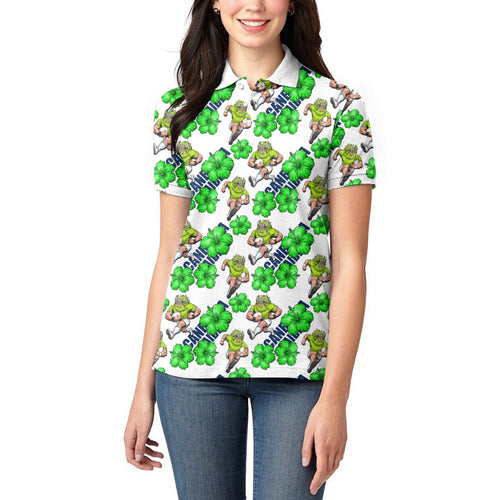 Canberra Raiders Women Polo Shirt Tropical Hibiscus Floral Seamless Rugby Mascot