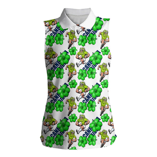 Canberra Raiders Women Sleeveless Polo Shirt Tropical Hibiscus Floral Seamless Rugby Mascot