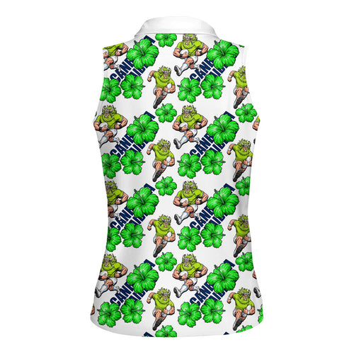 Canberra Raiders Women Sleeveless Polo Shirt Tropical Hibiscus Floral Seamless Rugby Mascot