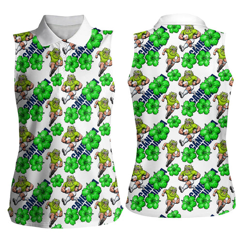 Canberra Raiders Women Sleeveless Polo Shirt Tropical Hibiscus Floral Seamless Rugby Mascot