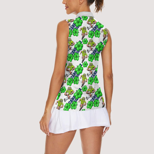 Canberra Raiders Women Sleeveless Polo Shirt Tropical Hibiscus Floral Seamless Rugby Mascot