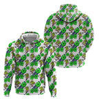 Canberra Raiders Zip Hoodie Tropical Hibiscus Floral Seamless Rugby Mascot