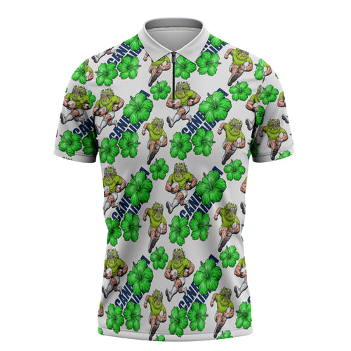 Canberra Raiders Zipper Polo Shirt Tropical Hibiscus Floral Seamless Rugby Mascot