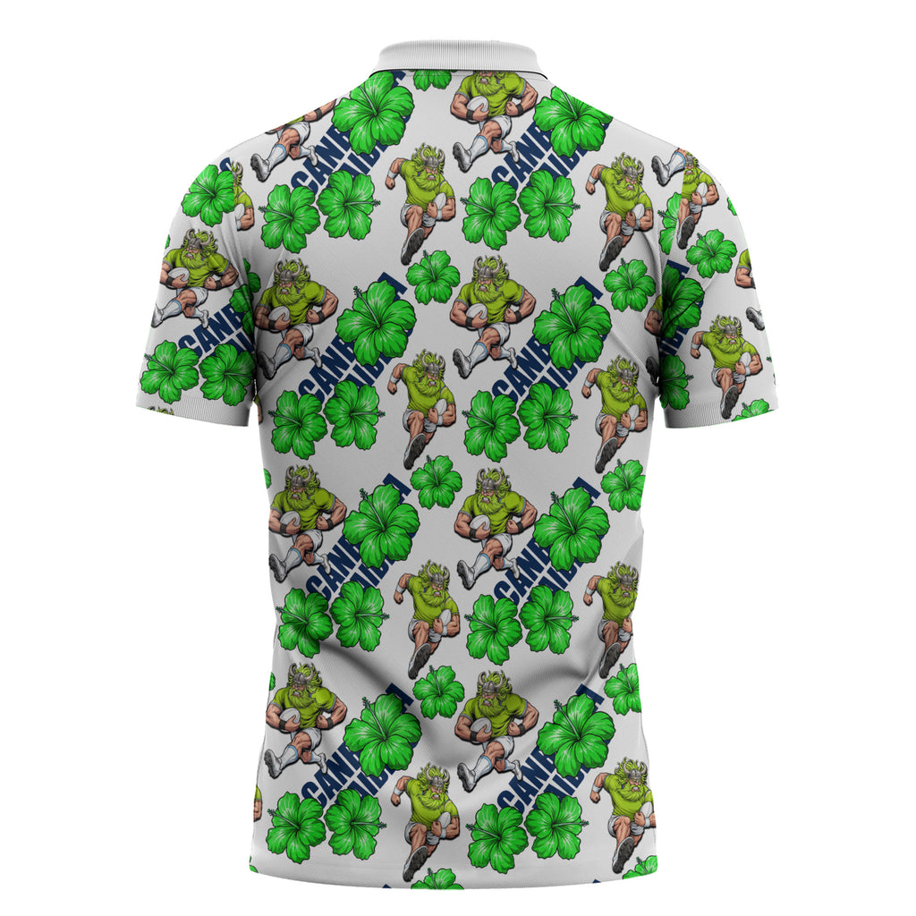 Canberra Raiders Zipper Polo Shirt Tropical Hibiscus Floral Seamless Rugby Mascot