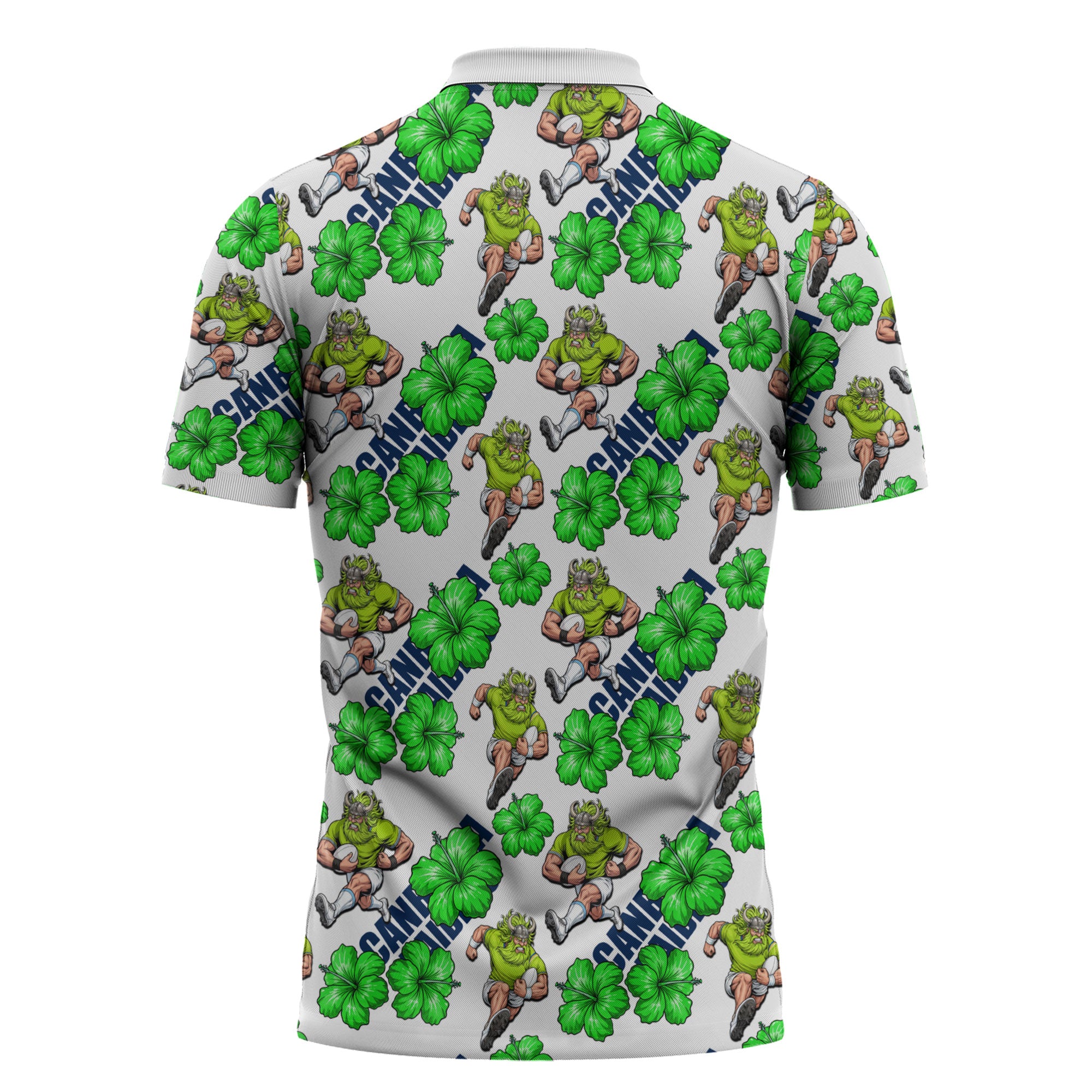 Canberra Raiders Zipper Polo Shirt Tropical Hibiscus Floral Seamless Rugby Mascot