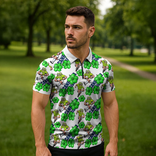 Canberra Raiders Zipper Polo Shirt Tropical Hibiscus Floral Seamless Rugby Mascot