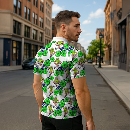 Canberra Raiders Zipper Polo Shirt Tropical Hibiscus Floral Seamless Rugby Mascot