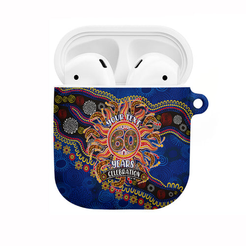 Personalized 60th Birthday Aboriginal Art AirPods Case Indigenous Dot Painting Vintage Sun Lizard