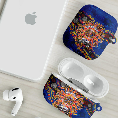 Personalized 60th Birthday Aboriginal Art AirPods Case Indigenous Dot Painting Vintage Sun Lizard