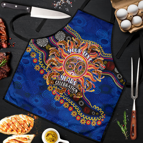 Personalized 60th Birthday Aboriginal Art Apron Indigenous Dot Painting Vintage Sun Lizard