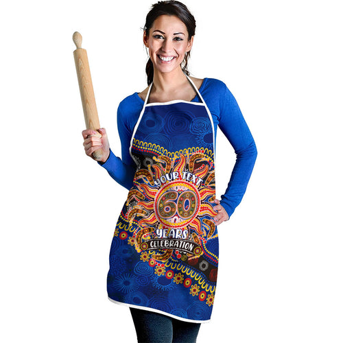 Personalized 60th Birthday Aboriginal Art Apron Indigenous Dot Painting Vintage Sun Lizard