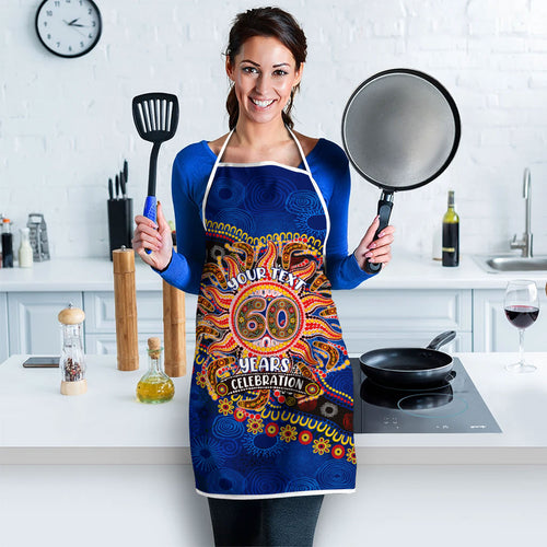 Personalized 60th Birthday Aboriginal Art Apron Indigenous Dot Painting Vintage Sun Lizard