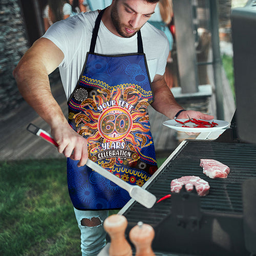 Personalized 60th Birthday Aboriginal Art Apron Indigenous Dot Painting Vintage Sun Lizard