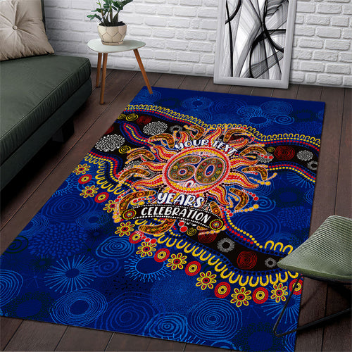 Personalized 60th Birthday Aboriginal Art Area Rug Indigenous Dot Painting Vintage Sun Lizard
