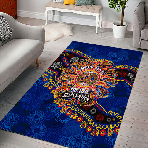 Personalized 60th Birthday Aboriginal Art Area Rug Indigenous Dot Painting Vintage Sun Lizard