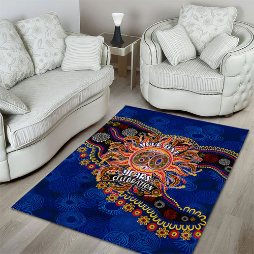 Personalized 60th Birthday Aboriginal Art Area Rug Indigenous Dot Painting Vintage Sun Lizard