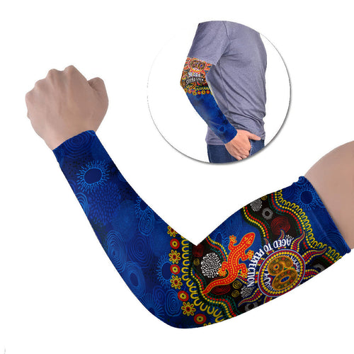 Personalized 60th Birthday Aboriginal Art Arm Sleeves Indigenous Dot Painting Vintage Sun Lizard
