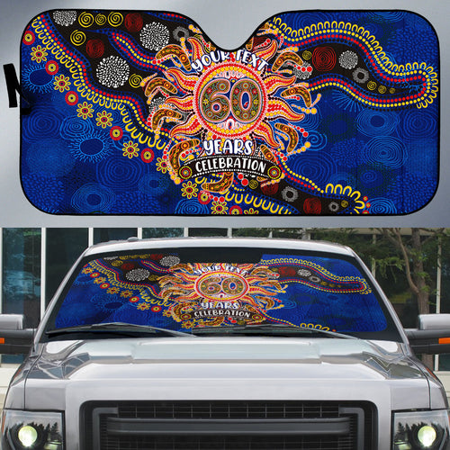 Personalized 60th Birthday Aboriginal Art Auto Sun Shade Indigenous Dot Painting Vintage Sun Lizard