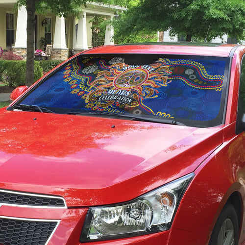 Personalized 60th Birthday Aboriginal Art Auto Sun Shade Indigenous Dot Painting Vintage Sun Lizard