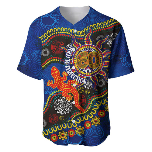 Personalized 60th Birthday Aboriginal Art Baseball Jersey Indigenous Dot Painting Vintage Sun Lizard