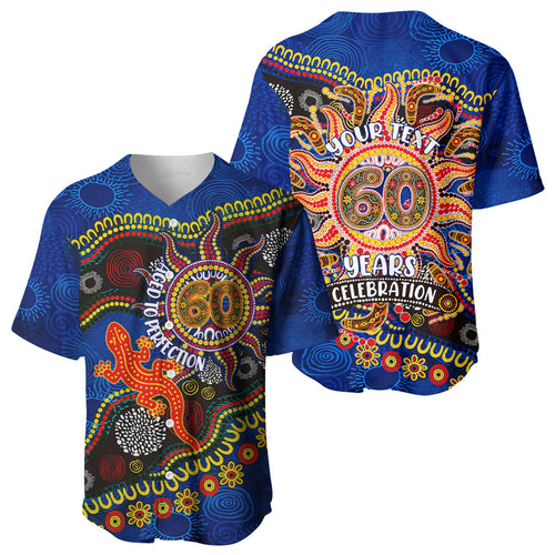 Personalized 60th Birthday Aboriginal Art Baseball Jersey Indigenous Dot Painting Vintage Sun Lizard
