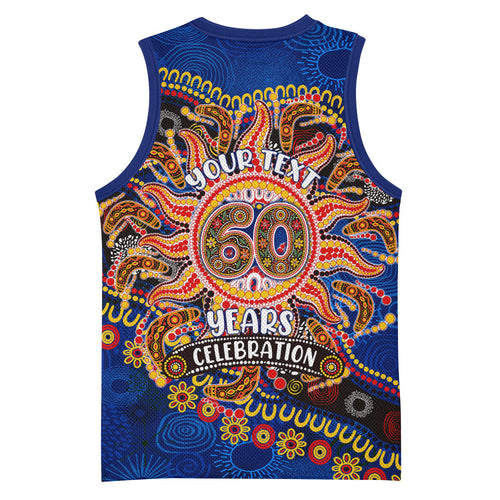 Personalized 60th Birthday Aboriginal Art Basketball Jersey Indigenous Dot Painting Vintage Sun Lizard