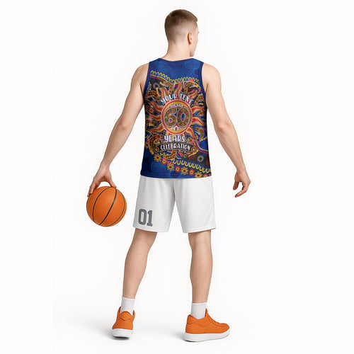 Personalized 60th Birthday Aboriginal Art Basketball Jersey Indigenous Dot Painting Vintage Sun Lizard
