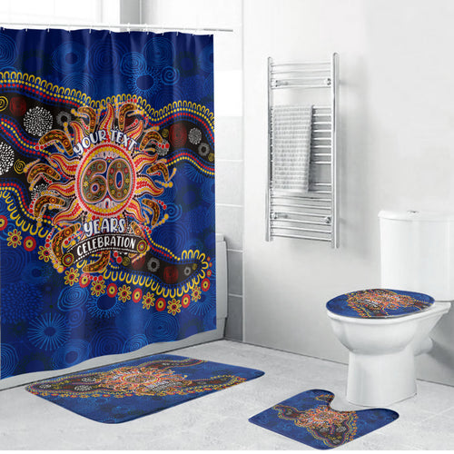 Personalized 60th Birthday Aboriginal Art Bathroom Set Indigenous Dot Painting Vintage Sun Lizard