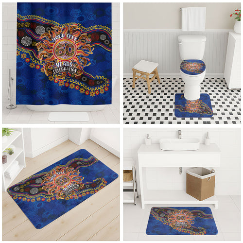 Personalized 60th Birthday Aboriginal Art Bathroom Set Indigenous Dot Painting Vintage Sun Lizard